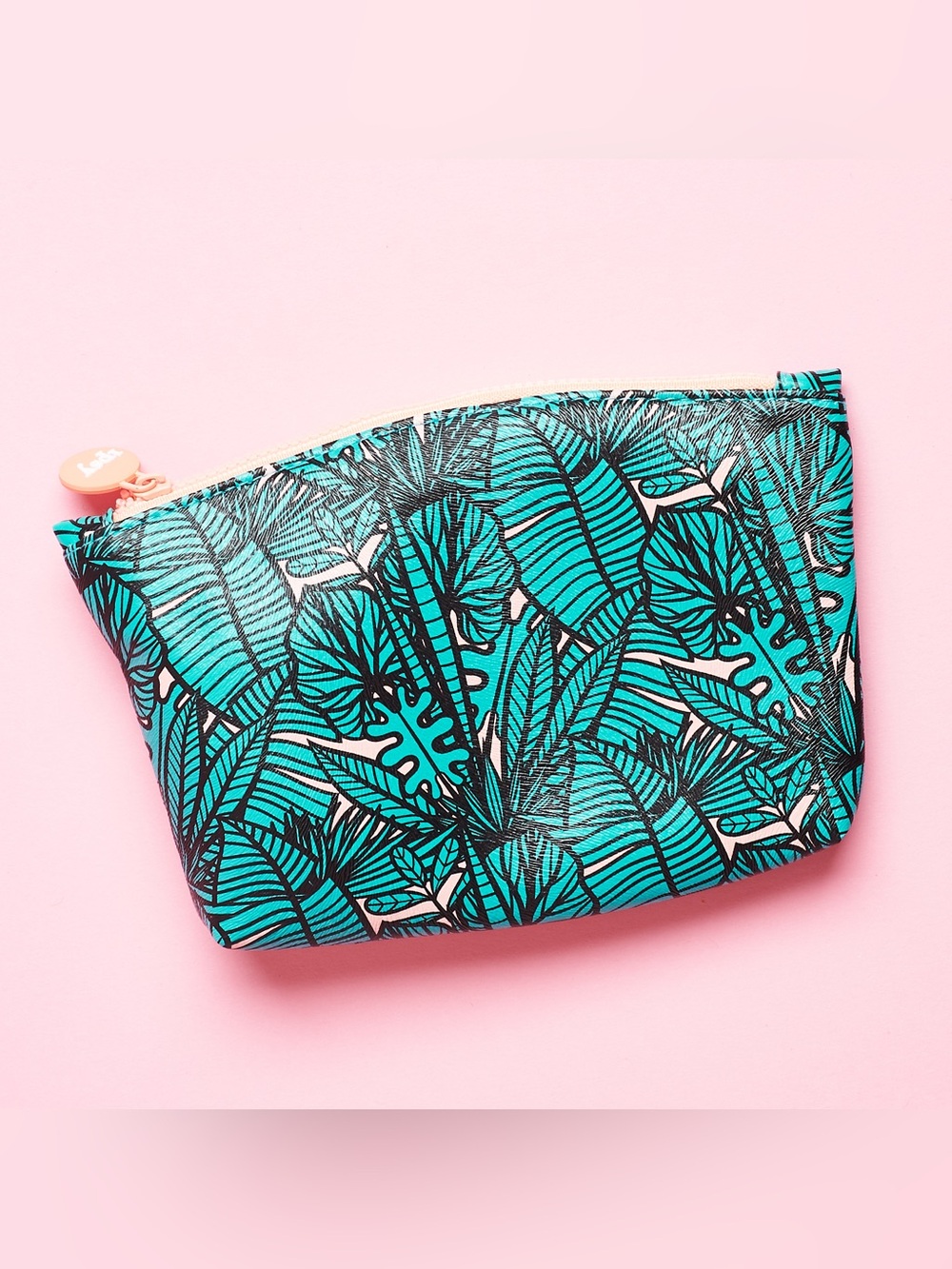 Ipsy Tropical Leaf Makeup Bag Cosmetic Pouch Travel Organizer Teal Pink